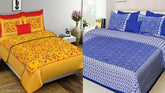 Superfine cotton double queen Jaipuri-print bedsheet combo pack (2 sheets, 4 pillow covers) - Indian-origin top trending flat sheets