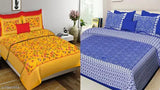 Superfine cotton double queen Jaipuri-print bedsheet combo pack (2 sheets, 4 pillow covers) - Indian-origin top trending flat sheets