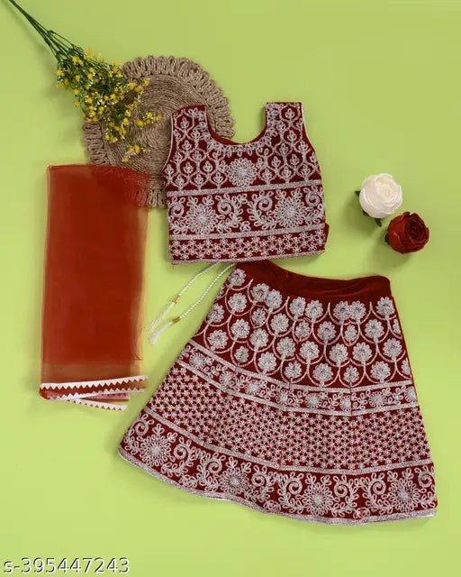 Stylish velvet lehenga-choli for baby girls, abstract pattern, 6-12 months, Indian traditional fashion