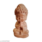 Handmade terracotta clay Buddha statue with joined hands, 7.5cm length, 15.5cm height, 8.5cm breadth, Indian origin