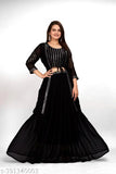 New black georgette gown choli skirt for women, embroidered indo-western set for weddings or festivals