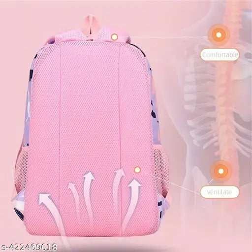 Purple printed fabric net backpack for girls and women, stylish functionality with spacious main compartment, front pocket, and side mesh pockets