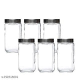 Transparent airtight 1Ltr glass cube jars, kitchen storage set of 6