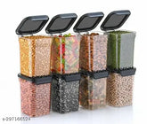 Black plastic dry fruit jars, airtight and stackable for grocery storage, HOMIFY premium kitchen containers pack of 8