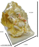 Polyresin, multicolor Lord Ganesh Idol on leaf, durable religious showpiece for home decor & temple (13 cm)