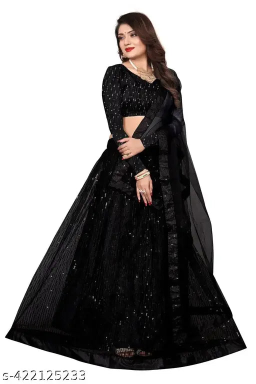 Black embroidered net Lehenga Choli for women party wear, India