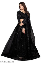 Black embroidered net Lehenga Choli for women party wear, India
