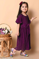 Vibrant Silk Ethnic Dresses for Girls, sizes 2 years to 10 years, in navy blue, bottle green, purple, maroon. Premium quality silk, three-quarter sleeves, perfect for festive or formal wear