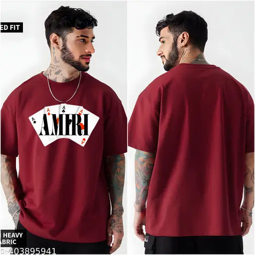 Men's Amiri print oversized cotton blend baggy t-shirt, drop shoulder design, short sleeves - India