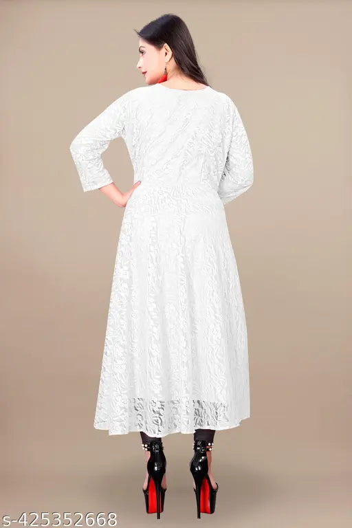 Classy net three-quarter sleeve floral printed dress, trend collection for women's fashion, Indian origin