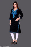 Embroidered wool three-quarter sleeve kurti, trendy winter wear from India