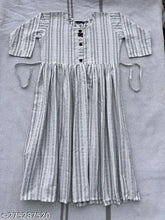 White cotton blend striped maxi dress for women under $300, three-quarter sleeves, daily wear