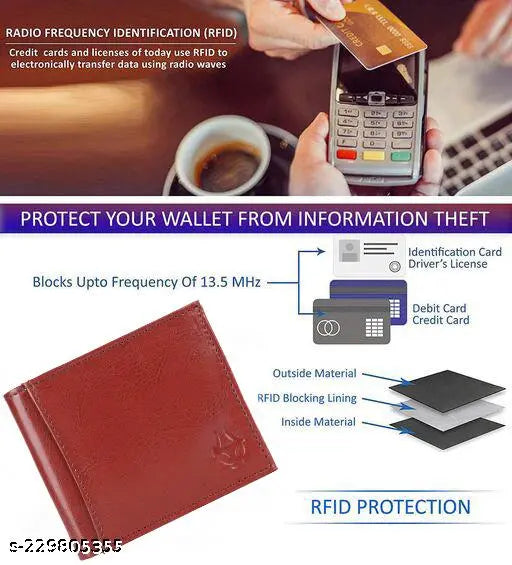 Tan faux leather RFID wallet with pen combo, regular size (8 card slots), solid design for men's accessories