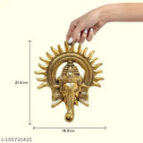 Golden aluminum Ganesh wall hanging decorative showpiece, intricate Indian artwork, 28cm in size