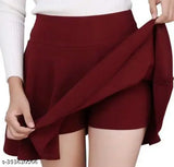 Polyester flared mini skirt, solid net, size 30 with elastic waistband and curved hemline for a breathable fit. Indian-made midi length skirt, suitable for waists 26-36 inches