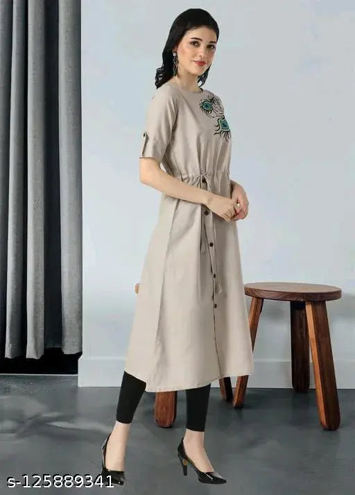 Women's printed cotton slub Aline kurti, three-quarter sleeves, Indian festival wear, casual and designer collection