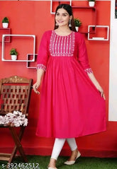 Pink viscose rayon Anarkali, solid pattern, three-quarter sleeves, women's fashion, Indian ethnic wear