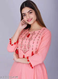 Trendy rayon Anarkali Kurtis, solid-colored Indian fashion with three-quarter sleeves. Suitable for festivals and family functions