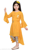 Girls Party Festive Dress Capri - Georgette, long sleeves, solid pattern, zip closure capri with applique detail and elastic waist