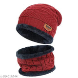 Red HIGHEX winter beanie cap and cotton gloves set, warm woolen protection for men & women, fur-patterned balaclava