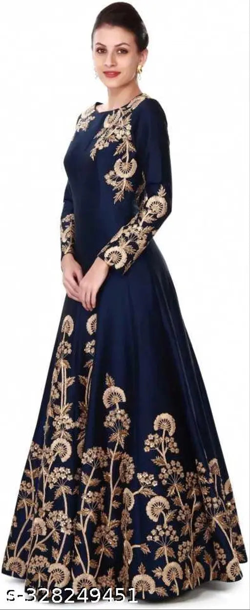 Silk embroidered net Urbane Retro gown with long sleeves, free size (44in bust, 44in length)