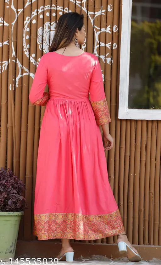 Printed rayon Banita Alluring Kurtis, three-quarter sleeves, Indian design with silver work and beads, size M (bust 38in, size length 47in)