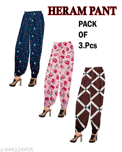 Women's printed heram pant set of 3 in maxi length, polycotton fabric - Indian summer fashion