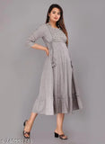 Grey rayon printed Anarkali kurta for women, single lakh Navi sequence embroidery, perfect casual or office wear