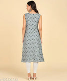 Women's sleeveless round long kurti in crepe fabric, printed combo for casual wear, calf length, India-made