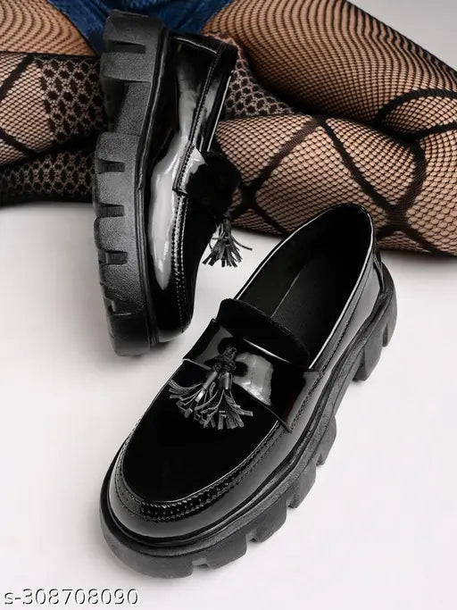 Black patent leather Stylestry Lace Decor Bellies - classic wedge ballerinas with wide fit and front tassel detail, ideal for work or weekends