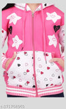 Wool sleeveless kids girls winter hoodie jacket, printed net design for 3-16 years