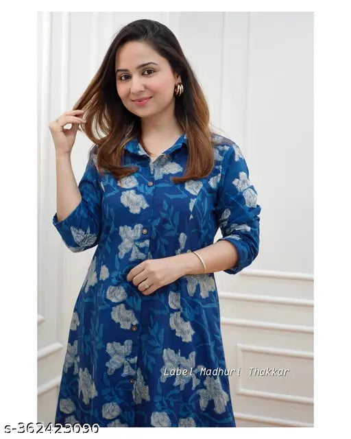 Cotton Aishani Kurta set with printed net pants, three-quarter sleeves for women, Indian fashion
