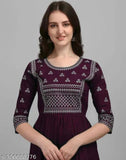 Maroon rayon cotton kurti, embroidered three-quarter sleeve top for women, India-origin ethnic fashion