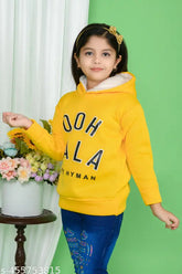 Yellow wool long-sleeve printed kids' sweatshirt, perfect for boys and girls celebrations. Made by Lalcollection, a renowned children's wear brand. Ideal size for 4-5, 5-6, 6-7, or 7-8 years old. Origin India