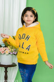 Yellow wool long-sleeve printed kids' sweatshirt, perfect for boys and girls celebrations. Made by Lalcollection, a renowned children's wear brand. Ideal size for 4-5, 5-6, 6-7, or 7-8 years old. Origin India