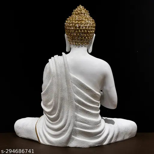 White resin Lord Gautam Buddha meditating statue for gifts and decor, big size (36cm x 45cm x 24cm)