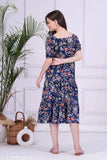 Rayon blue floral anarkali kurta, three-quarter sleeves, printed combo, Indian women's fashion