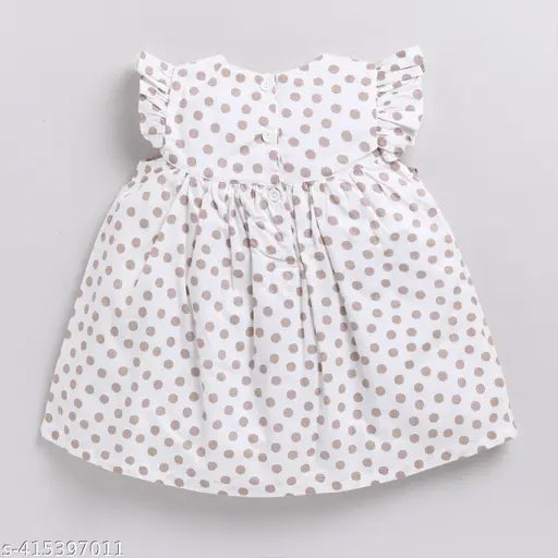 White polka dot cotton frock with hairband for 18-24M, Indian-made, off-white whimsy design