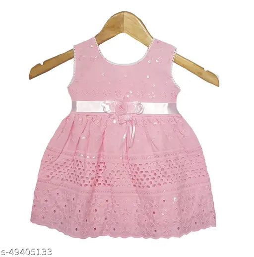 Embroidered cotton blend sleeveless dress, pretty fancy girls frocks 0-3 months, India