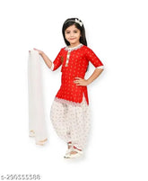 Pretty Girls Salwar Suit with Dupatta - Vibrant Printed Cotton Linen Party Wear for Girls, India Origin