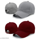 Grey and maroon cotton adjustable baseball summer sports caps pack, unisex design for men, women, girls, boys. Adjustable with Velcro, sweat-proof for summer. New latest Phirsein brand cap under 99