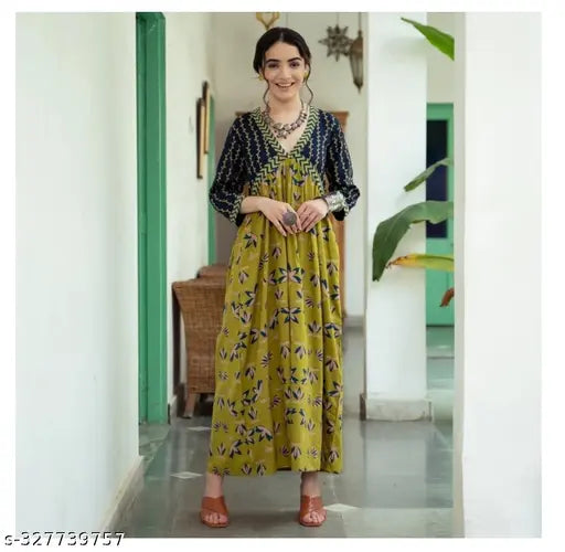 Rayon three-quarter sleeve printed Anarkali kurta for women's festive party wear, trendy stylish beautiful design from India