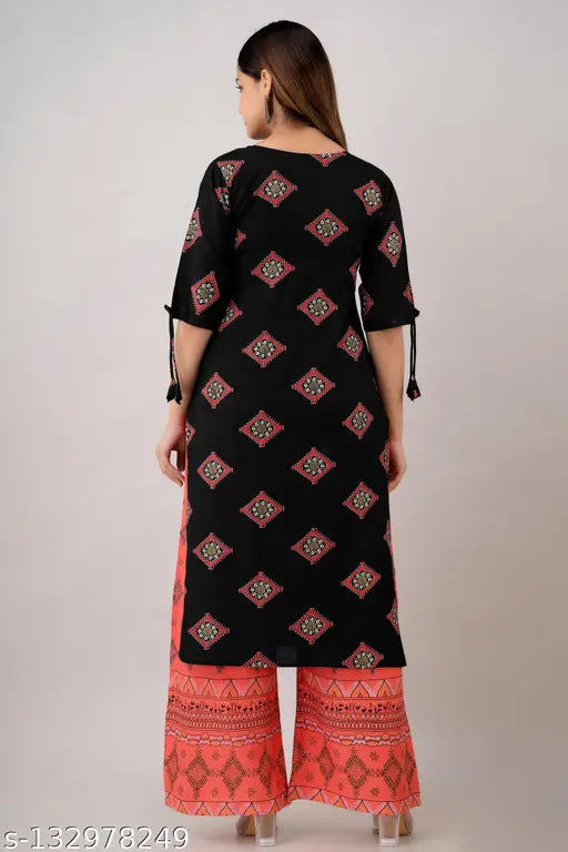 Stylish Rayon rayon-sleeved kurta with plazo set for women's casual wear, printed floral design, new collection