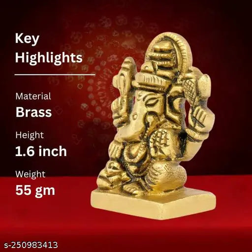 Brass Lord Ganesha idol (55g), decorative showpiece for home, car, or office - Indian craftsmanship