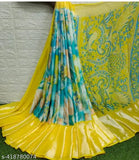 Dusty printed chiffon Brasso Moss saree with contrast blouse, premium quality Indian summer collection