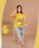 Vibrant printed cotton nightsuit long t-shirt with two side pockets, ideal for summer in high quality 100% cotton fabric. Made in India