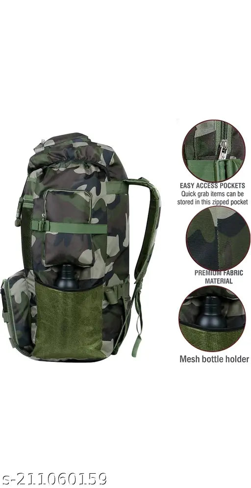 High-quality polyester army fabric rucksack, free size hiking travel backpack with shoe pocket and adjustable whistle buckle