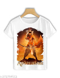 Adipurush polyester t-shirt, printed net design in vibrant colors, short sleeves, available in sizes M-XXL. Made in India