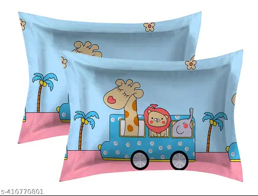 Kids Cartoon Cotton Blend Fitted Bedsheet, multi-color zigzag pattern, machine washable bed linen for kids room