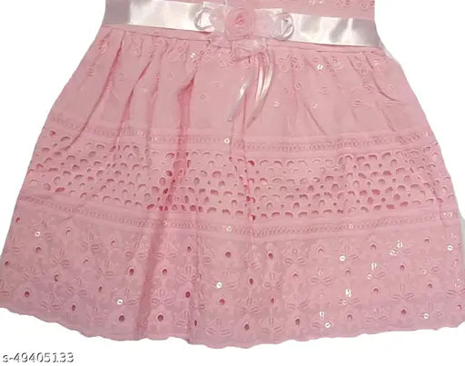 Cotton blend embroidered net sleeveless dress, pretty fancy girls frocks & dresses for 0-1 year old